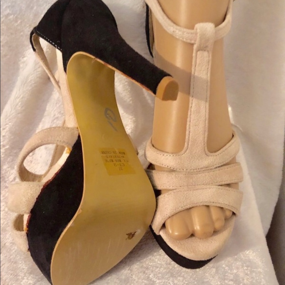 Beige black strappy Heels